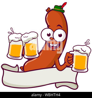 Cartoon-Wurst, Bier. Stockfoto