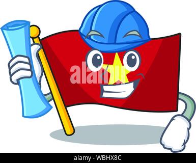 Architekt Flagge Vietnam mit dem Charakter isoliert Stock Vektor