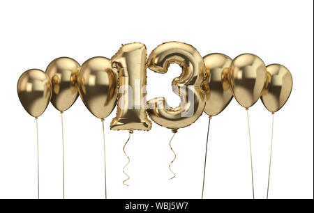 13. Geburtstag Gold Ballon Hintergrund. Alles Gute zum Geburtstag. 3D-Rendering Stockfoto