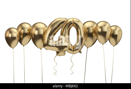 40. Geburtstag Gold Ballon Hintergrund. Alles Gute zum Geburtstag. 3D-Rendering Stockfoto