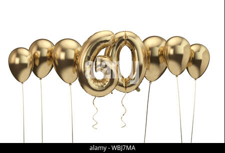 60. Geburtstag Gold Ballon Hintergrund. Alles Gute zum Geburtstag. 3D-Rendering Stockfoto