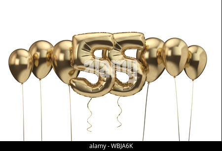 55. Geburtstag Gold Ballon Hintergrund. Alles Gute zum Geburtstag. 3D-Rendering Stockfoto