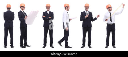 Panorama Foto Collage von qualifizierten Architekten isoliert auf weißem Stockfoto