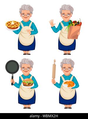 Glückliche Großeltern-Tag. Alt cute Frau Großmutter, von vier Stellen darstellt. Vector Illustration auf weißem Hintergrund Stock Vektor