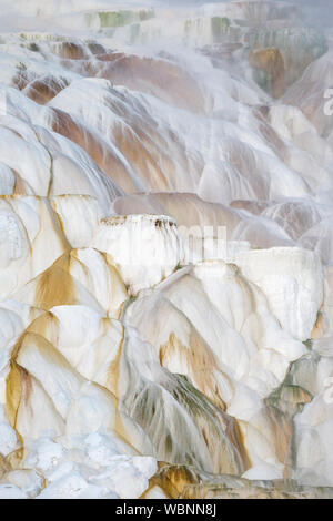 Mammoth Hot Springs im Winter, berühmten bunten Travertin Terrassen, UNESCO-Welterbe, Yellowstone Natinal Park, Wyoming, USA. Stockfoto