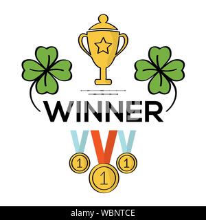 Vector Illustration für Win, Sieger, Abzeichen, Auszeichnung, Poster, Poster, Banner, Webseite. Das Konzept der Sieg, den ersten Platz in der Konkurrenz. Stock Vektor