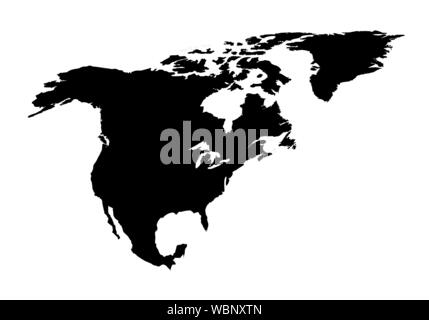 Nordamerika dunkle Silhouette Karte auf weißem Hintergrund Stock Vektor