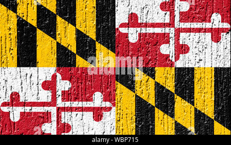 Flaggenstaat von Maryland schließen bis auf ein gerissenes Wand gemalt Stockfoto