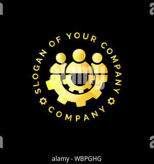 Teamwork Logo im flachen Stil. Team und das Symbol in Gold auf schwarzem Hintergrund isoliert. Leader Konzept Vector Gruppe von Menschen Logo einfach Teamwork abs Stock Vektor