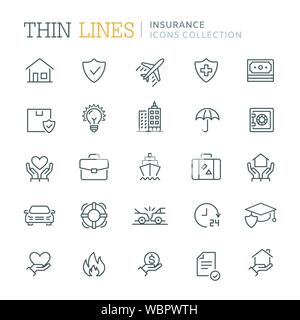 Sammlung der Versicherung dünne Linie Symbole. Vector EPS 10. Stock Vektor