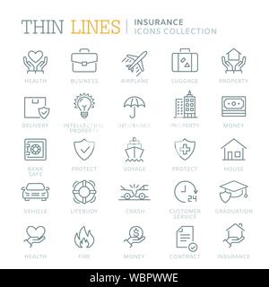Sammlung der Versicherung dünne Linie Symbole. Vector EPS 10. Stock Vektor