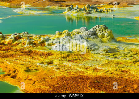 Bunte Hot Springs, geothermische Feld von Dallol, Danakil Depression, Afar Dreieck, Äthiopien Stockfoto