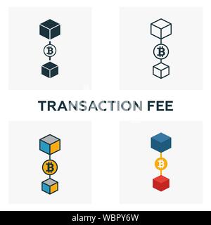 Transaktionsgebühr Icon Set. Vier Elemente in verschiedenen Stilen aus blockchain icons Collection. Kreative Transaktionsgebühr Icons, Outline, farbig Stock Vektor