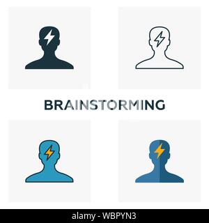 Brainstorming Icon Set. Vier Elemente in verschiedenen Stilrichtungen von Business icons Collection. Kreatives Brainstorming Icons, Outline, farbige und Stock Vektor