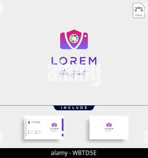 Kamera Shield Logo Vorlage Vektor Design Zeichen Stock Vektor