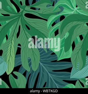 Florale nahtlose Muster. Tropische Blätter Hintergrund. Palm Tree Blatt Natur Hintergrund Stock Vektor