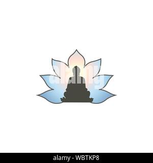 Buddha in der Meditation Silhouette mit Lotus flower background. Stock Vektor