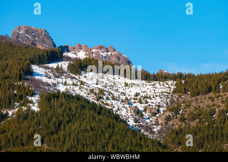 Villa Meliquina, Provinz Neuquen, Patagonien. Wälder, schneebedeckte Berge und reinen blauen Himmel traumhafte Landschaften im südlichen Argentinien. Stockfoto