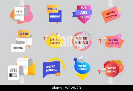Wir sind die Einstellung von Variablen und Job-angebote Charakter, von farbenfrohen Bubble eingestellt ist auf grauem Hintergrund Stock Vektor