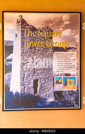 Interpretierende Zeichen, Hovenweep National Monument, Utah USA Stockfoto