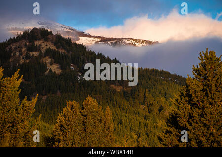 Villa Meliquina, Provinz Neuquen, Patagonien. Wälder, schneebedeckte Berge und reinen blauen Himmel traumhafte Landschaften im südlichen Argentinien. Stockfoto