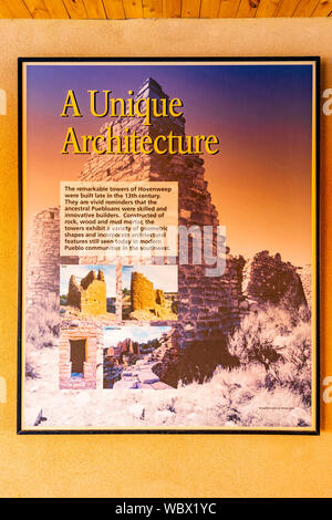 Interpretierende Zeichen, Hovenweep National Monument, Utah USA Stockfoto