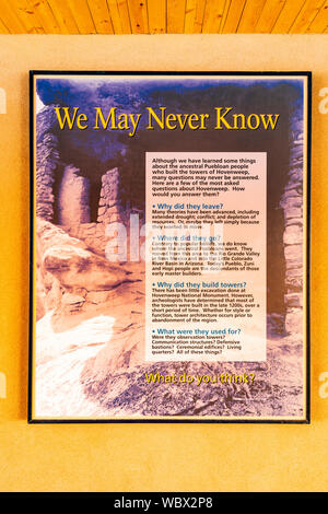 Interpretierende Zeichen, Hovenweep National Monument, Utah USA Stockfoto