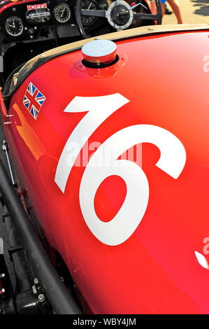 Blackpool Fahrzeug Preservation Group Show im Stanley Park, Blackpool. Detail von 1934 Aston Martin Ulster LM 16. Stockfoto