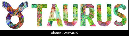 Stier Sternzeichen, Astrologie Konzept Art Tattoo Design. Farbe und Kontur festlegen Stock Vektor