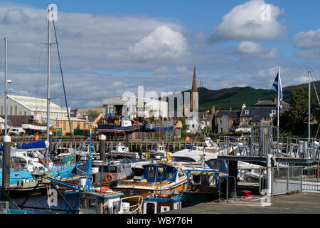 Angelboote und Yachten in Girvan Harbour, South Ayrshire, Schottland, Großbritannien Stockfoto