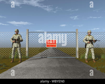 Wachsoldaten vor einem Tor Stockfoto