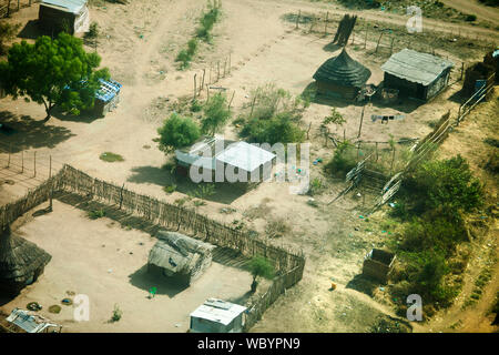 Luftaufnahme von Dorf am Stadtrand von Juba, Südsudan Stockfoto