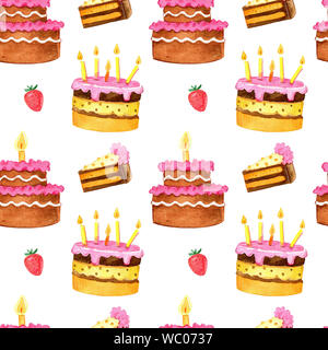 Hand zeichnen Aquarell Set von Kuchen auf weißem Hintergrund. Stockfoto