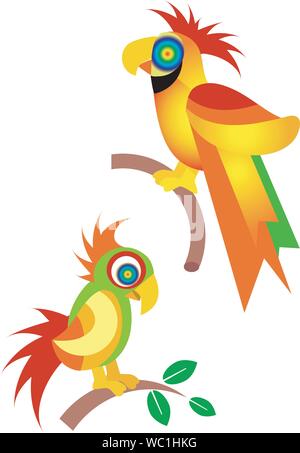 Exotische Vögel, Papageien. Auf weissem Hintergrund. Vector zur Verfügung. Stock Vektor