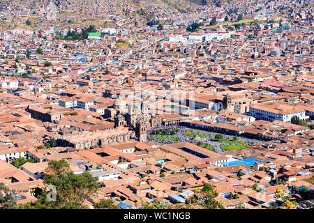 Cusco Cuzco Plaza View fromo Cristo Blanco Stockfoto