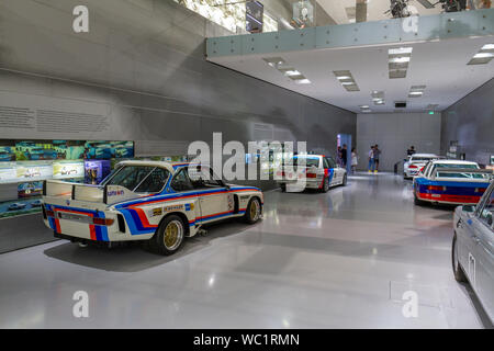 Allgemeine Ansicht eines Rallye Autos auf der BMW Motorsport Anzeige im BMW Museum, München, Bayern, Deutschland. Stockfoto