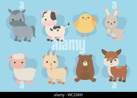 Gruppe von niedlichen Tiere Bauernhof zeichen Vector Illustration Design Stock Vektor