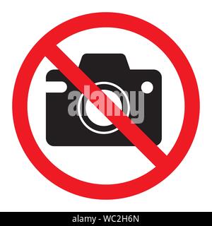 Verbot der Zeichen foto video Fotografieren verboten ist, Vektor kein Foto, Warnzeichen nicht zu schießen, roter Kreis durchgestrichen Kamera. Isolierte Abbildung Stock Vektor