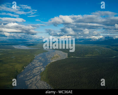 Die unglaubliche Aussicht auf den Denali Reichweite im Denali National Park, während Flug sehen von einem Flugzeug aus Kantishna Alaska Stockfoto