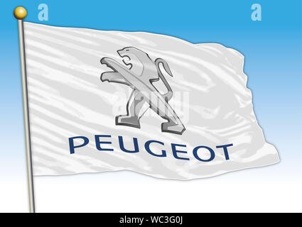 Peugeot PSA Automobilindustrie, Fahne mit Logo, Illustration Stockfoto
