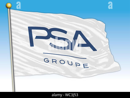 Peugeot PSA Automobilindustrie, Fahne mit Logo, Illustration Stockfoto