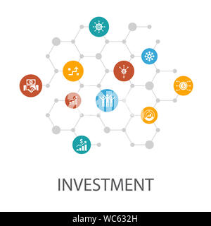 Investitionen Präsentation Vorlage, Layout und infographics.profit, Asset, Markt, Erfolg Symbole Stockfoto