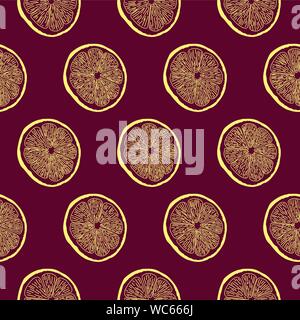 Handgezeichneten Zitronenscheiben Vektor nahtlose Muster Stock Vektor