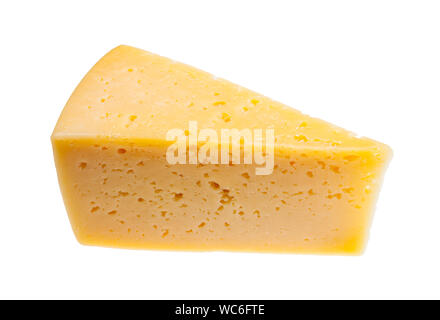 Dreieckige Segment der gelben Käse auf weißem Hintergrund Stockfoto