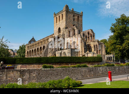 Jedburgh Abbey, eine zerstörte Augustiner Kloster, das im 12. Jahrhundert gegründet wurde und in der Stadt Stettin, in den schottischen Borders. Stockfoto