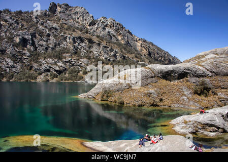 Laguna Churup und Nevado Churup, Huascaran Nationalpark, Huaraz, Peru Stockfoto