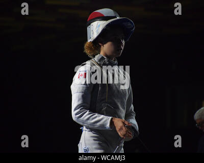 Fechten für Frauen; Eleanor Harvey aus Kanada in Aktion an der Lima 2019 Pan American Games Stockfoto