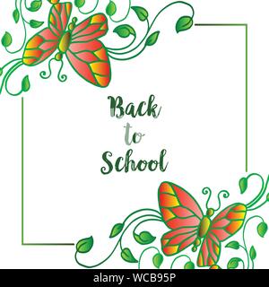Zurück Rahmen Design zur Schule, Cute Butterfly und grünen Blättern. Vektor Stock Vektor