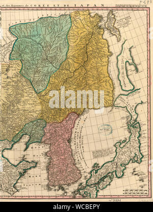 Jean-Baptiste B. D'Anville, Carte Generale de la Tartarie Chinoise et des Rojaumes de Coree et de Iapan. c 1732, Erscheinungsdatum 1749. Lage der nationalen Bibliothek von Frankreich Stockfoto
