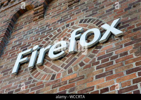 Firefox Logo auf der Mauer eines gemeinnützigen Mozilla Foundation Office in Downtown Stockfoto